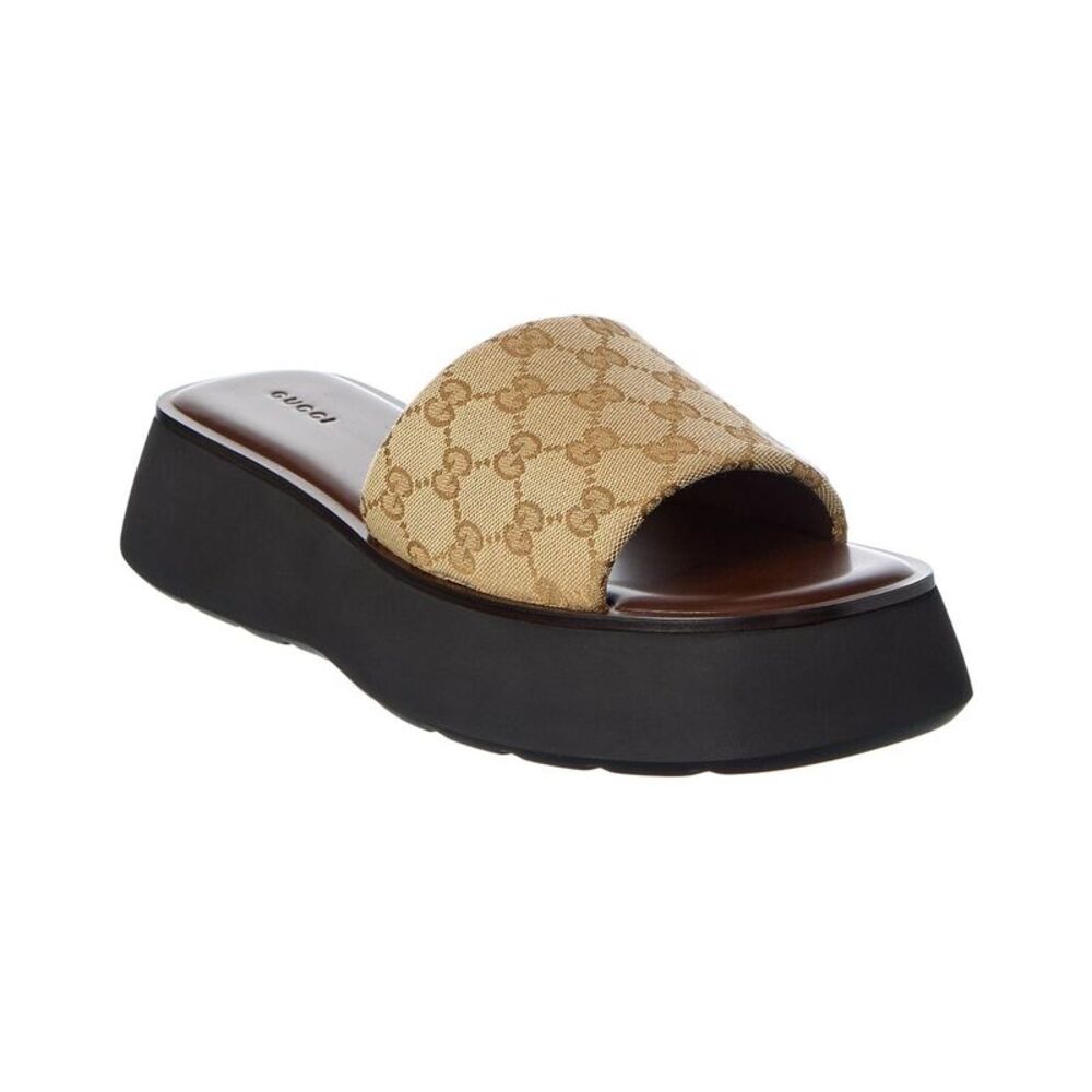 Gucci Gg Canvas Platform Sandal, Brown